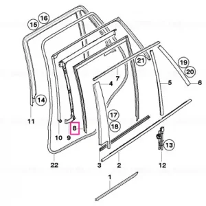 Window guide, left rear door Chilipir