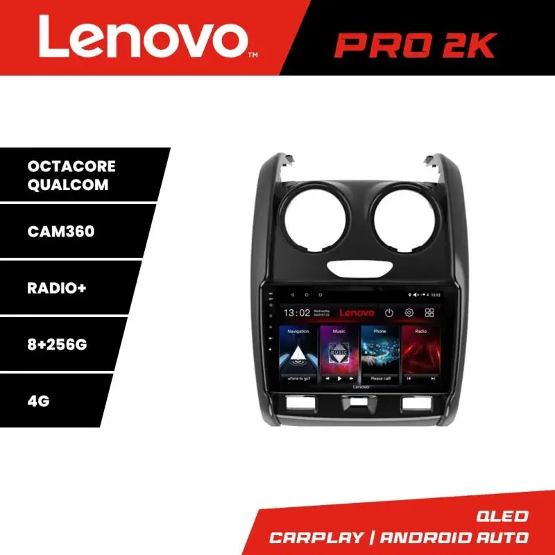 Cel mai vândut Navigatie Dacia Duster 2012-2019 Lenovo Kit-157 8 core QLED 2K 8+256 360 Android Waze USB Navigatie Internet Youtube Radio