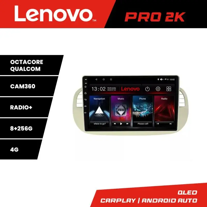 Calitate înaltă Navigatie Fiat 500 intre anii 2007-2015 Android radio gps internet 8 core QLED 2K 8+256 360 Lenovo