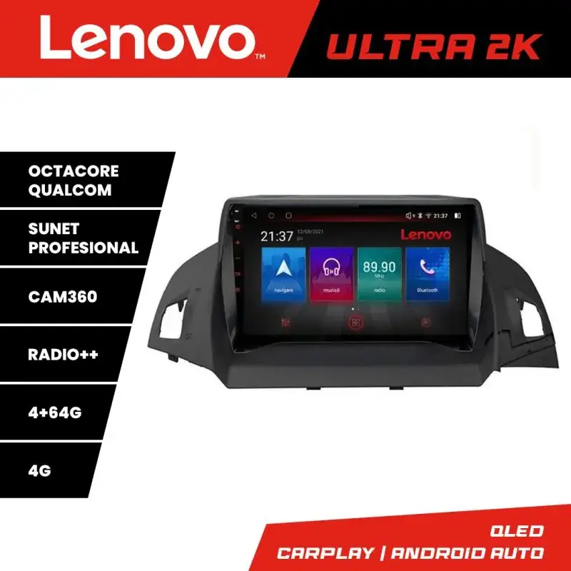 Cel mai vândut Navigatie Ford Kuga 2013-2017 Lenovo Kit-362 8 core QLED Qualcomm 4+64 360 Android Waze USB Navigatie Internet Youtube Radio