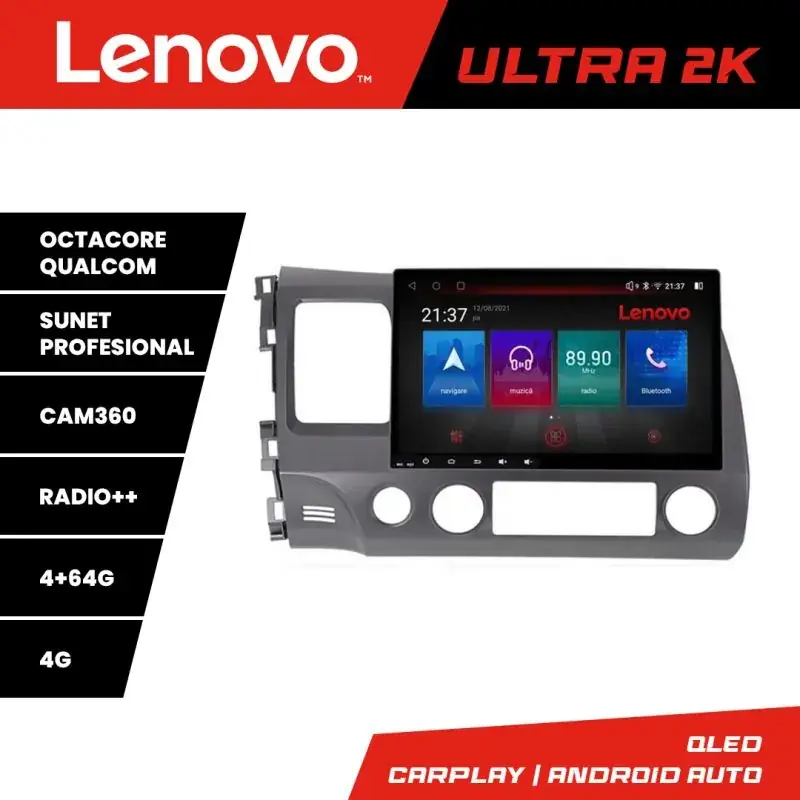 Bestseller Navigatie Honda Civic Sedan Lenovo Kit-044 8 core QLED Qualcomm 4+64 360 Android Waze USB Navigatie Internet Youtube Radio
