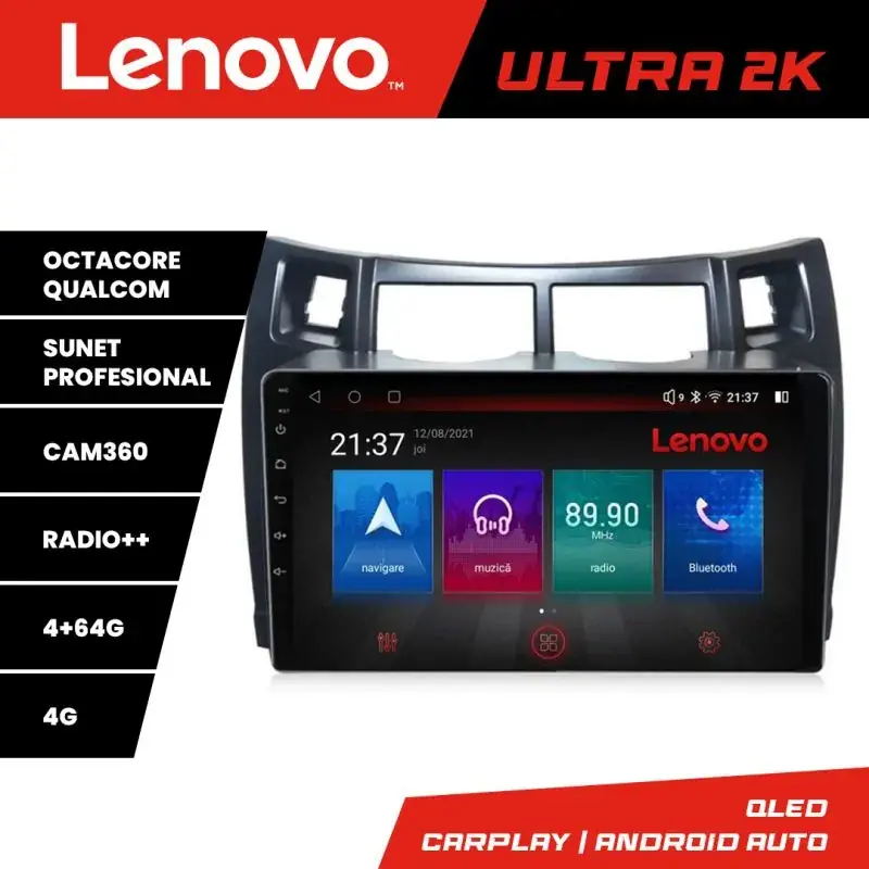 Bestseller Navigatie Toyota Yaris 2008-2011 Lenovo Kit-YARIS08 8 core QLED Qualcomm 4+64 360 Android Waze USB Navigatie Internet Youtube Radio Lenovo