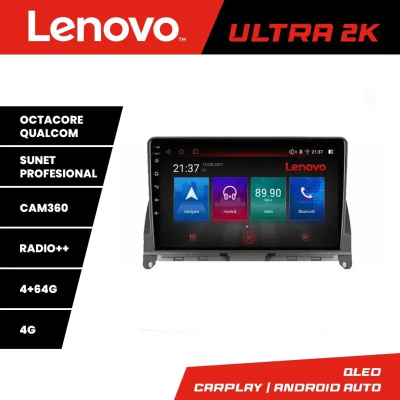 Super ofertă Navigatie Mercedes W204 2008-2012 Lenovo Kit-W204 8 core QLED Qualcomm 4+64 360 Android Waze USB Navigatie Internet Youtube Radio