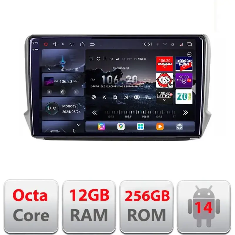 Vezi acum Navigatie Peugeot 208/2008 2012-2018 Edotec Kit-PSA 8 core QLED 2K 12+256GB 360 Android Waze USB Navigatie Internet Youtube Radio