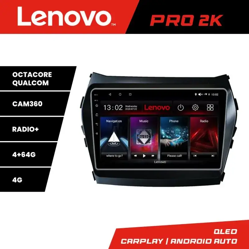 Vezi acum Navigatie Hyundai Santa Fe IX45 2012-2017 Lenovo Kit-209 8 core QLED 2K 4+64 360 Android Waze USB Navigatie Internet Youtube Radio