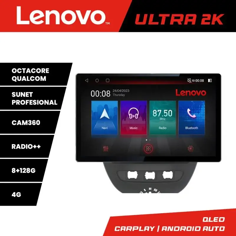 Calitate înaltă Navigatie Citroen C1 Peugeot 107 Toyota Aygo 2005-2014, Ecran 2K QLED 13",Octacore,8Gb RAM,128Gb Hdd,4G,360,DSP,Carplay,Bluetooth